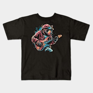 Bear playing electric guitar Kids T-Shirt